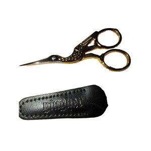 Gingher Gold Plated 3.5” Embroidery Scissors with a Protective Leather Sheath
